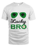 White t-shirt with clover sunglasses and "Lucky BRo" front graphic