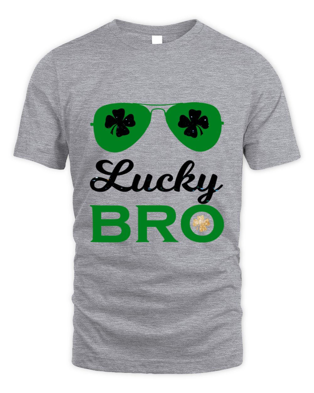 Sport gray t-shirt with clover sunglasses and "Lucky BRo" front graphic