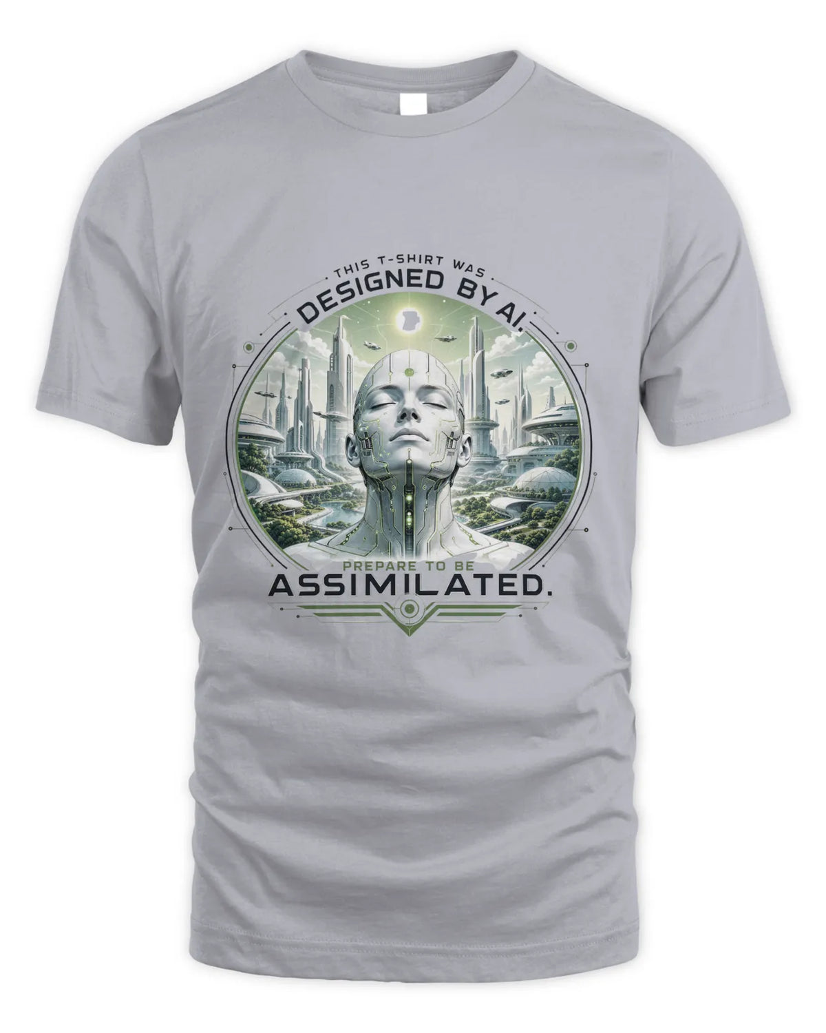 Sport grey T-shirt with circular sci-fi graphic printed at center chest