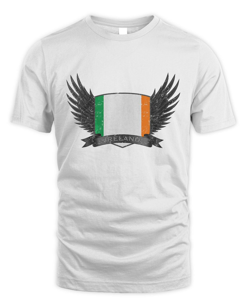 Women’s V-neck t-shirt in white with Ireland shield and wing graphic