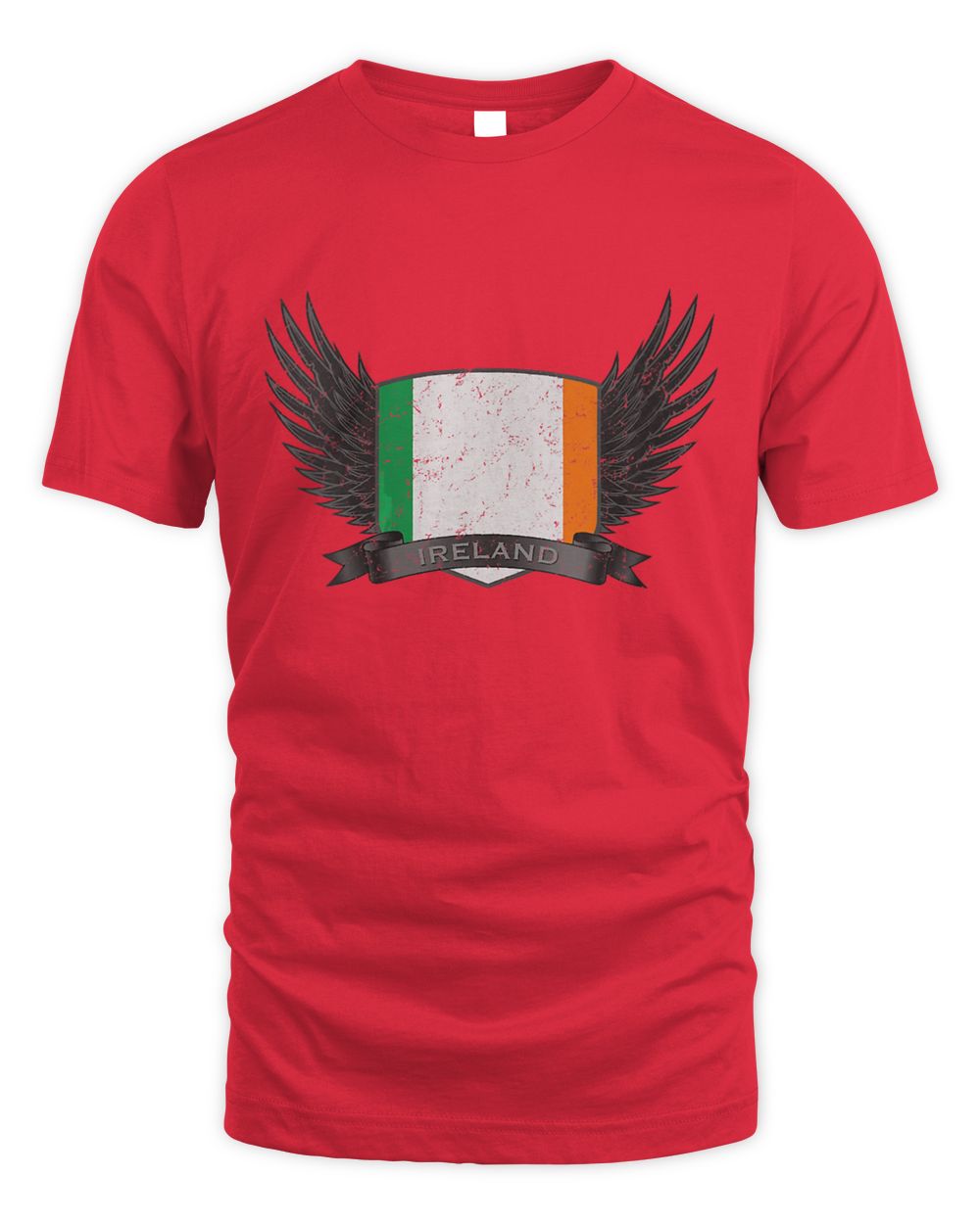 Women’s V-neck t-shirt in red with Ireland shield and wing graphic