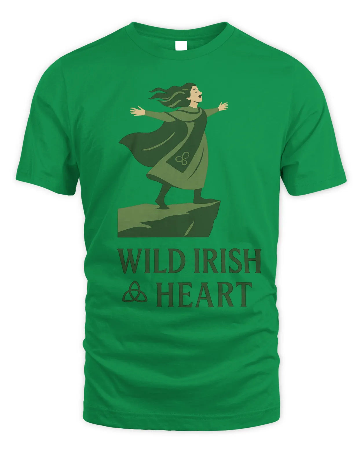 Irish green T-shirt with green illustrated Irish dancer graphic on chest, crew neck, short sleeves