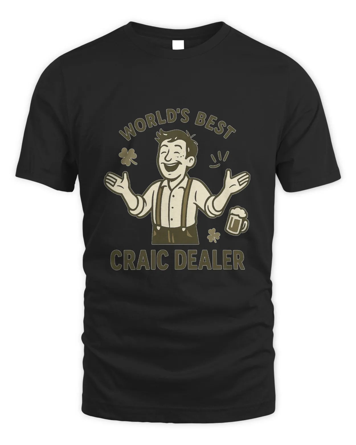 Craic Dealer T-shirt in black with 'World's Best' text and beer graphic