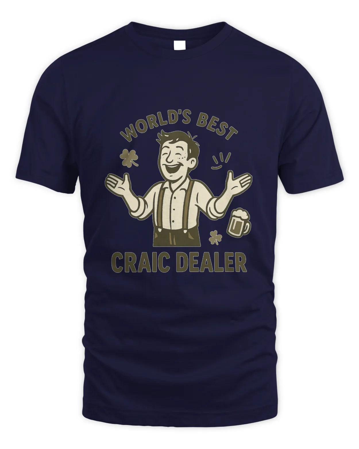 Craic Dealer T-shirt in navy with 'World's Best' text and beer graphic