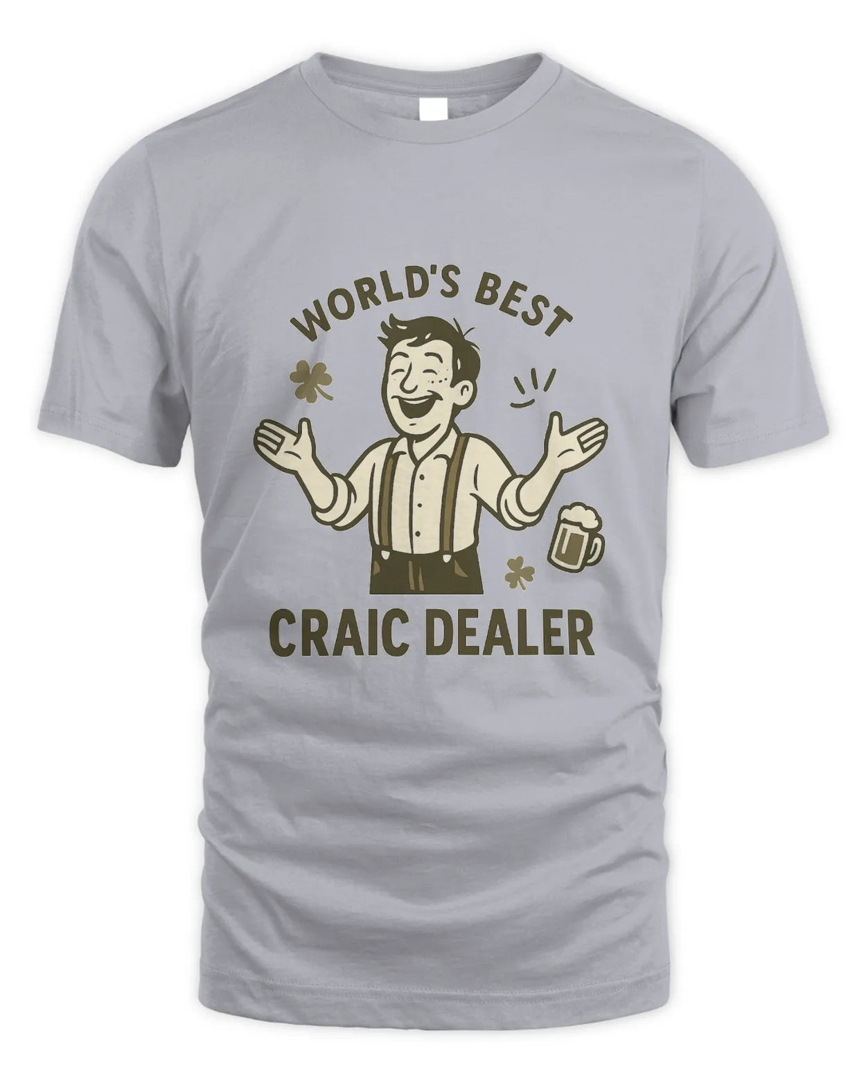 Craic Dealer T-shirt in light gray with 'World's Best' text and beer graphic