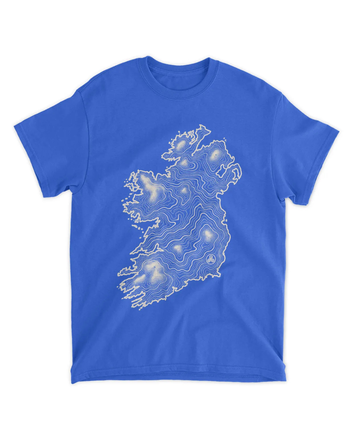 Royal blue crew-neck T-shirt with white Ireland map graphic on the chest.