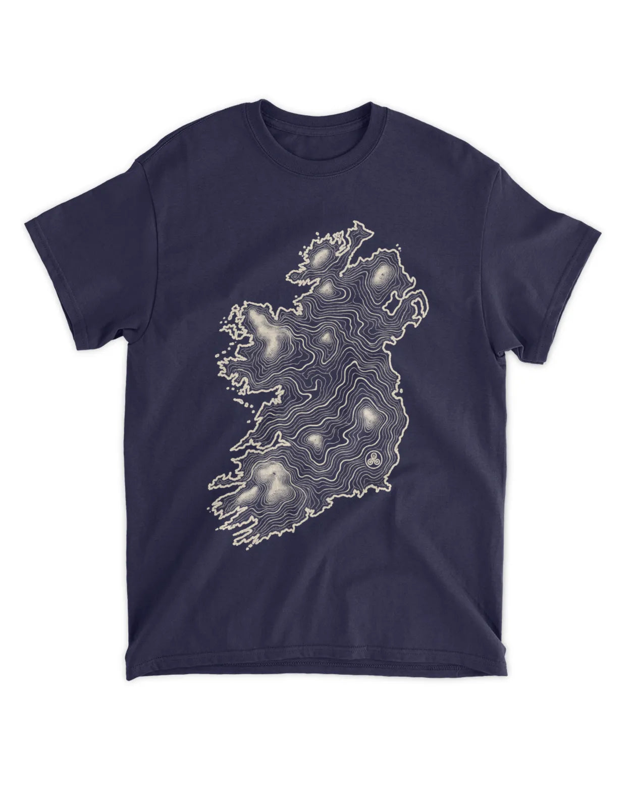 Navy crew-neck T-shirt with white Ireland map graphic on the chest.