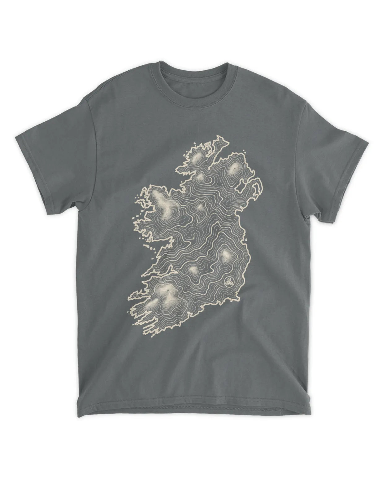 Charcoal crew-neck T-shirt with white Ireland map graphic on the chest.
