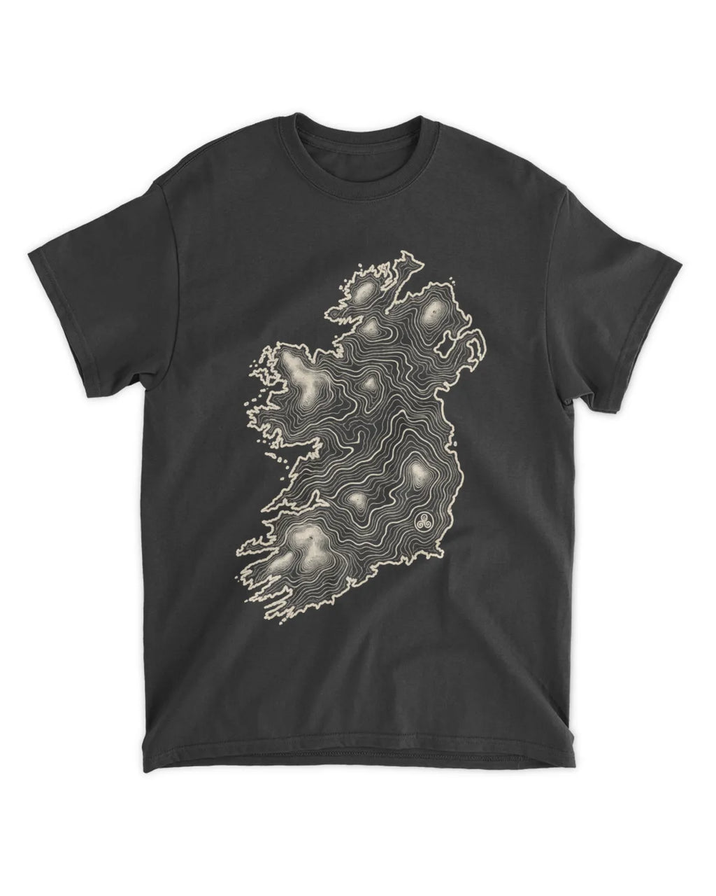Black crew-neck T-shirt with white Ireland map graphic on the chest.
