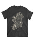 Black crew-neck T-shirt with white Ireland map graphic on the chest.