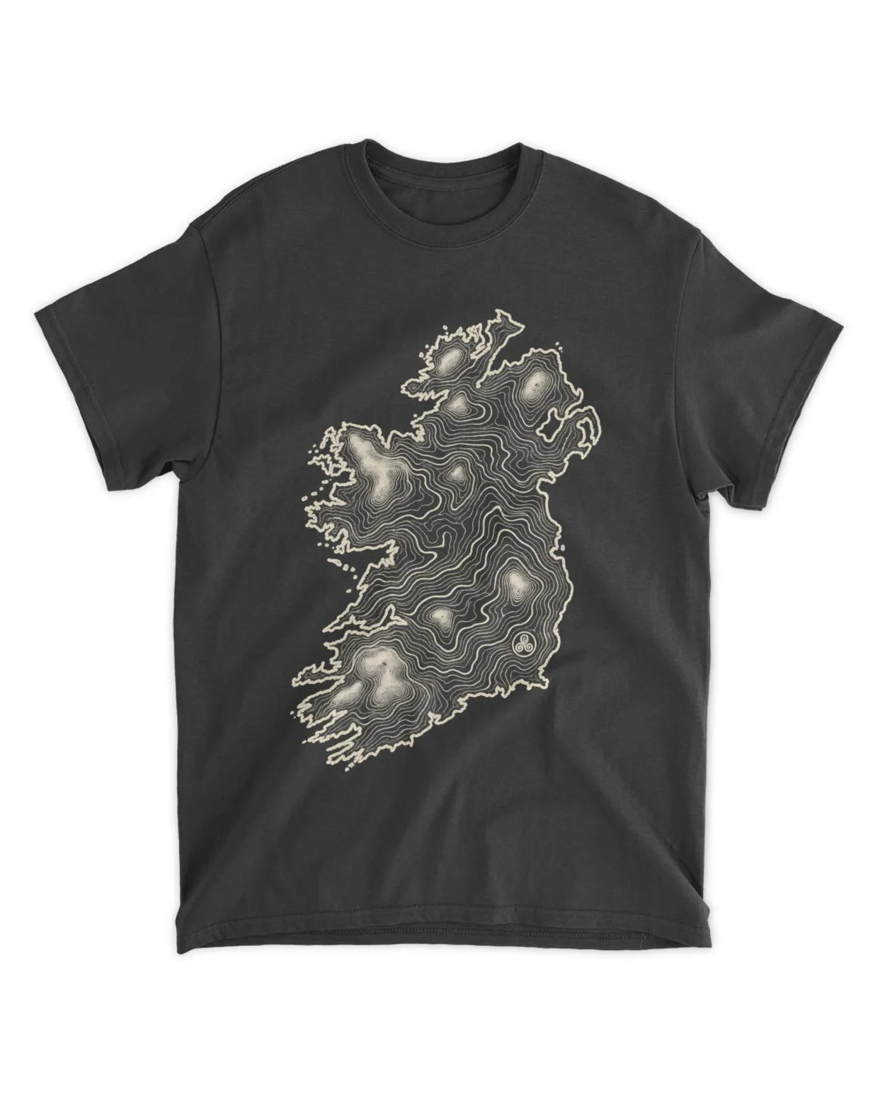 Black crew-neck T-shirt with white Ireland map graphic on the chest.