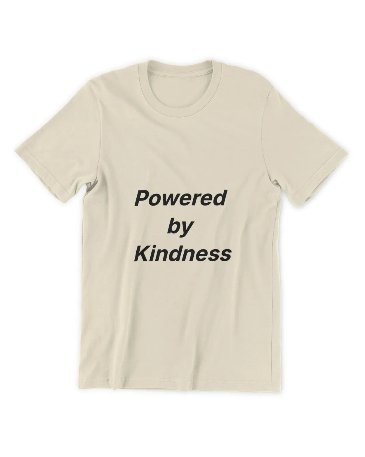 Natural beige crew-neck T-shirt with black motivational slogan centered on front