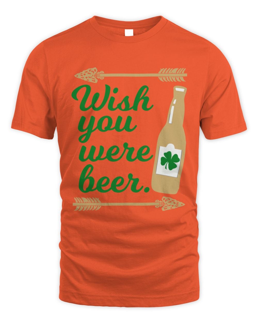 Orange St Patricks Day beer pride graphic T-shirt with “Wish you were beer” text