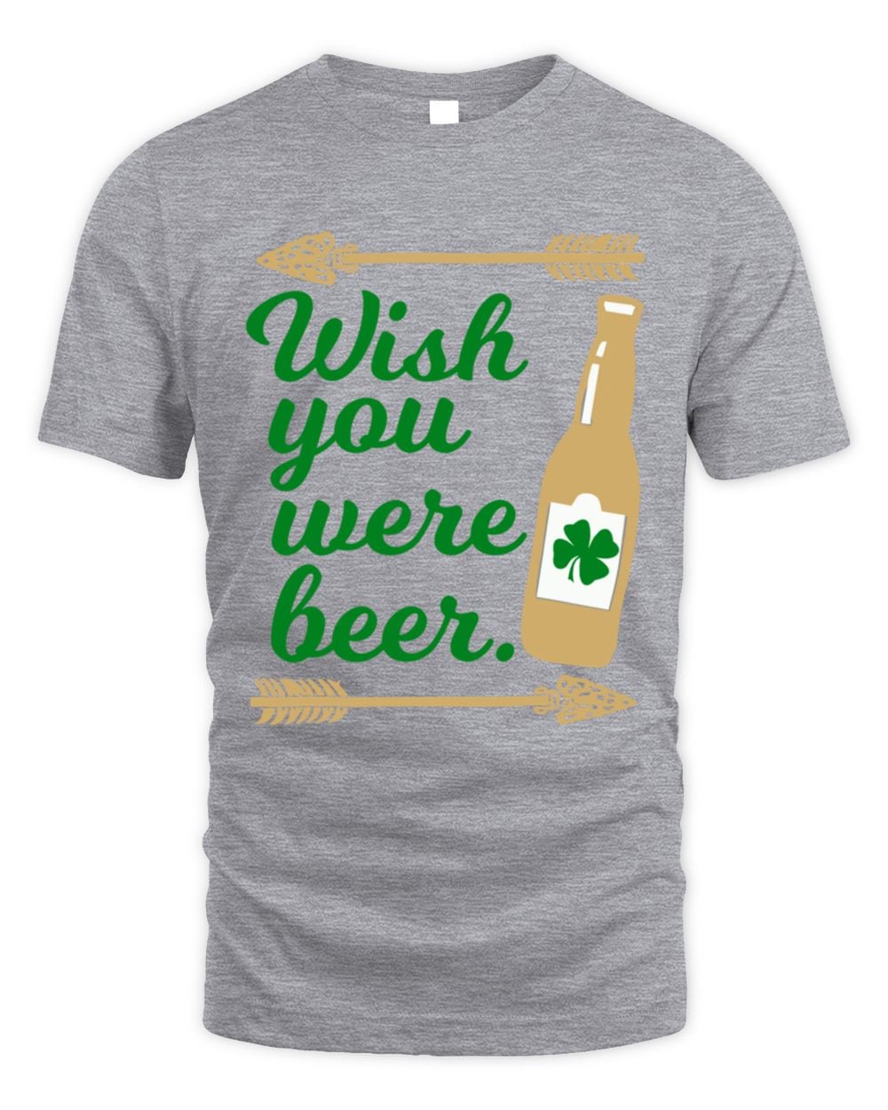 Sport gray St Patricks Day beer pride graphic T-shirt with “Wish you were beer” text
