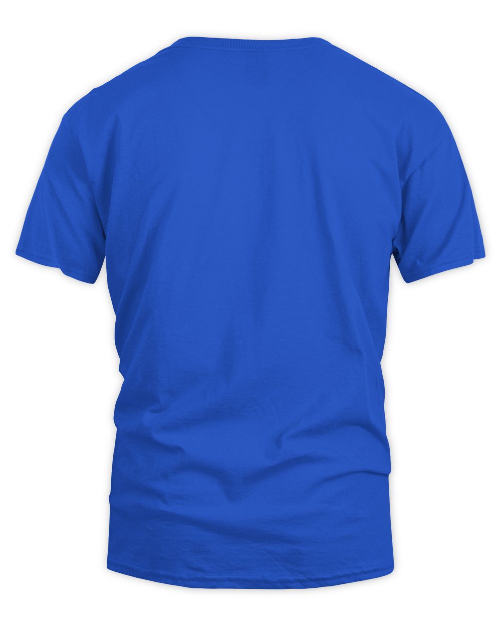 Royal blue short-sleeve T-shirt, crew neck; plain back view.