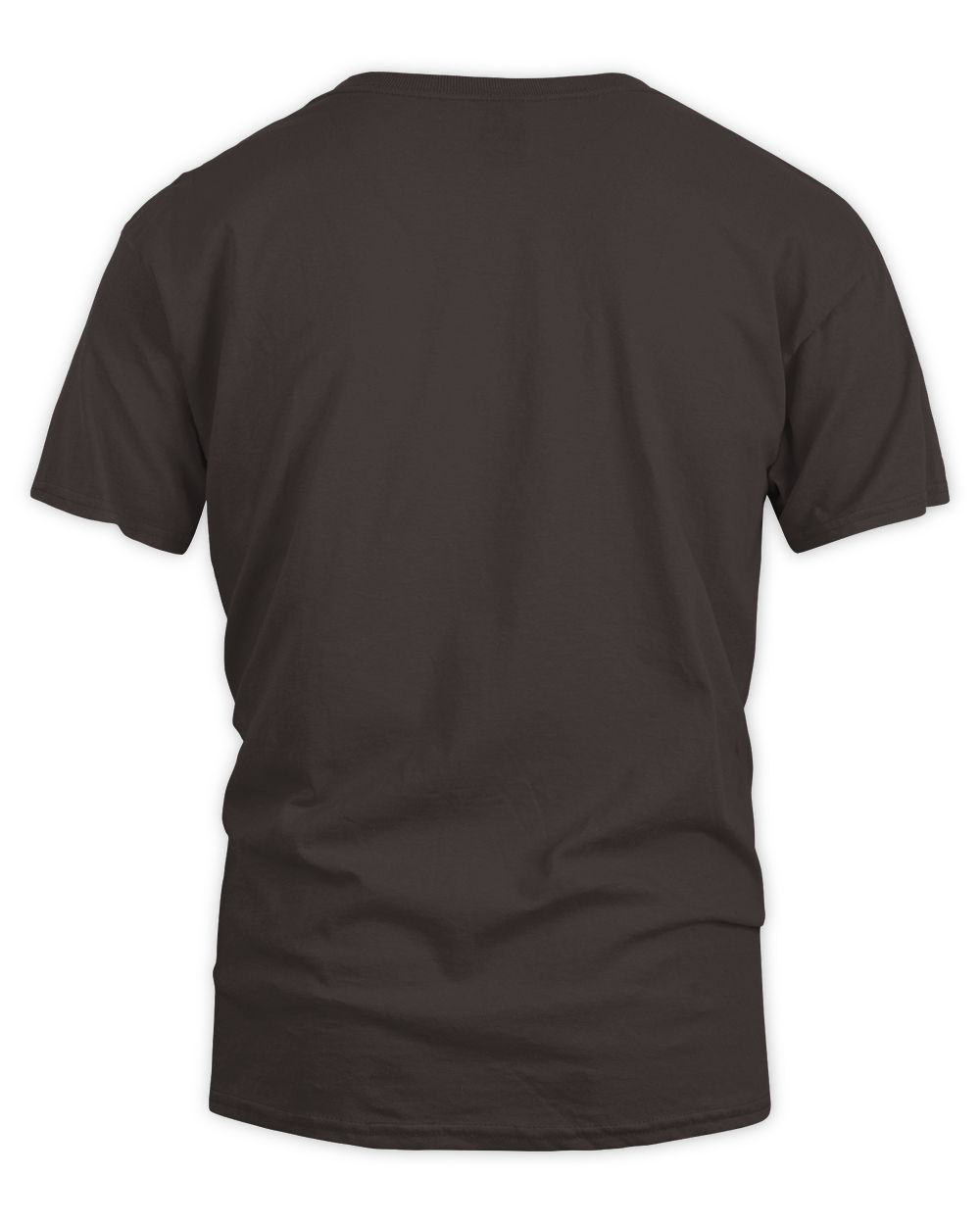 Dark chocolate brown short-sleeve T-shirt, crew neck; plain back view.