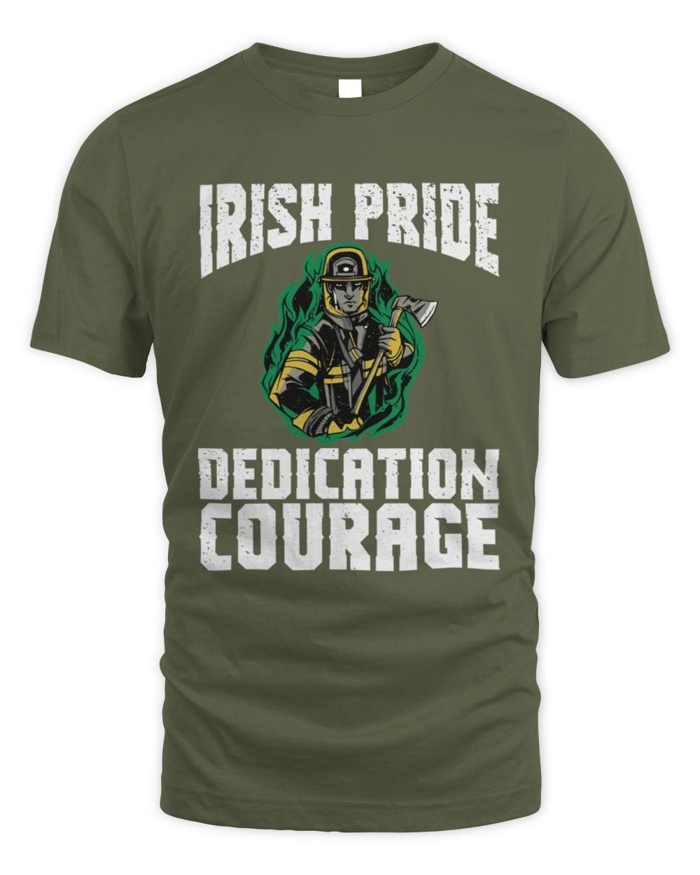 Military green St. Patrick's Day graphic T-shirt with Irish Pride Dedication Courage print