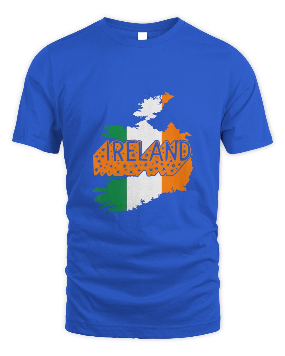 Royal blue T-shirt with Ireland graphic and tricolor map print on the front