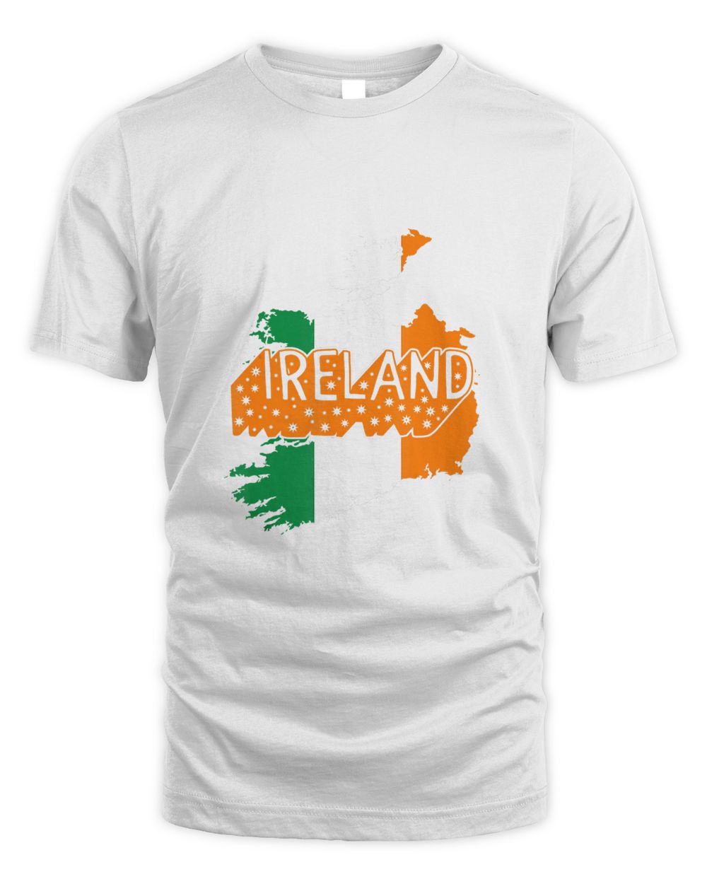 White T-shirt with Ireland graphic and tricolor map print on the front
