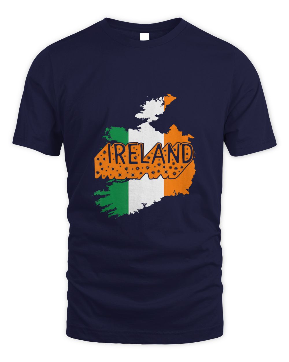 Navy T-shirt with Ireland graphic and tricolor map print on the front