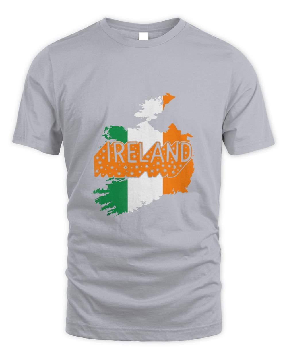 Light gray T-shirt with Ireland graphic and tricolor map print on the front