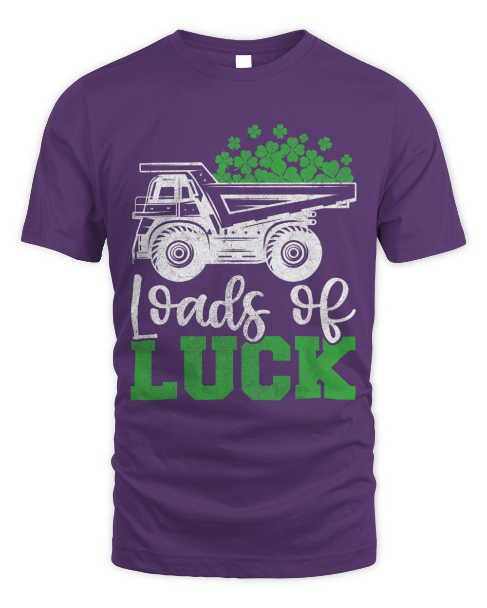 Kids St. Patrick's T-shirt, purple, trash truck 'Loads of Luck' shamrock print.