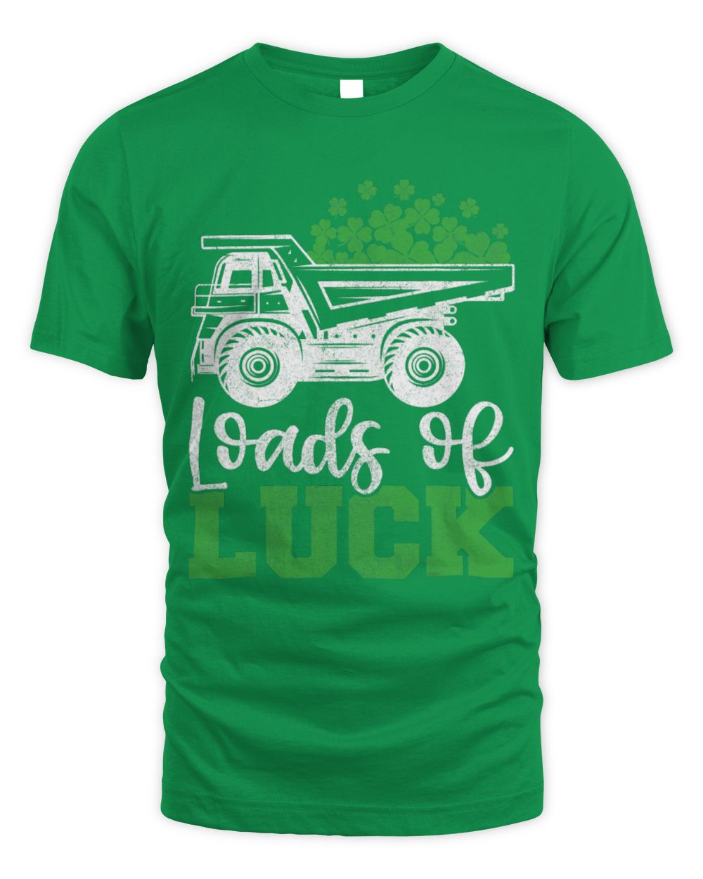 Kids St. Patrick's T-shirt, green, trash truck 'Loads of Luck' shamrock print.